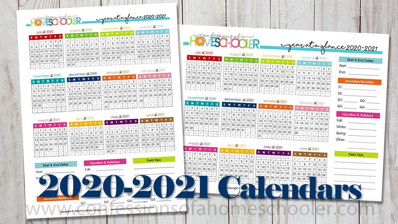 2020 2021 Year At A Glance Printable Calendars