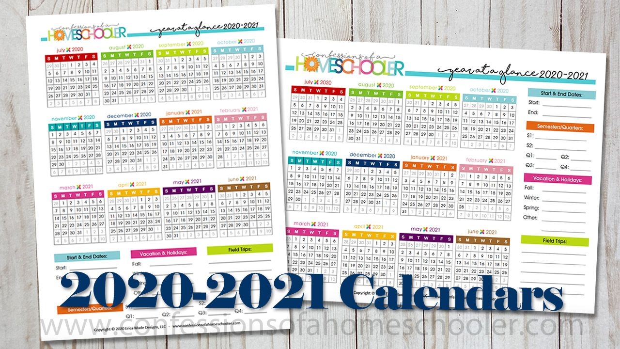 2020 2021 year at a glance printable calendars