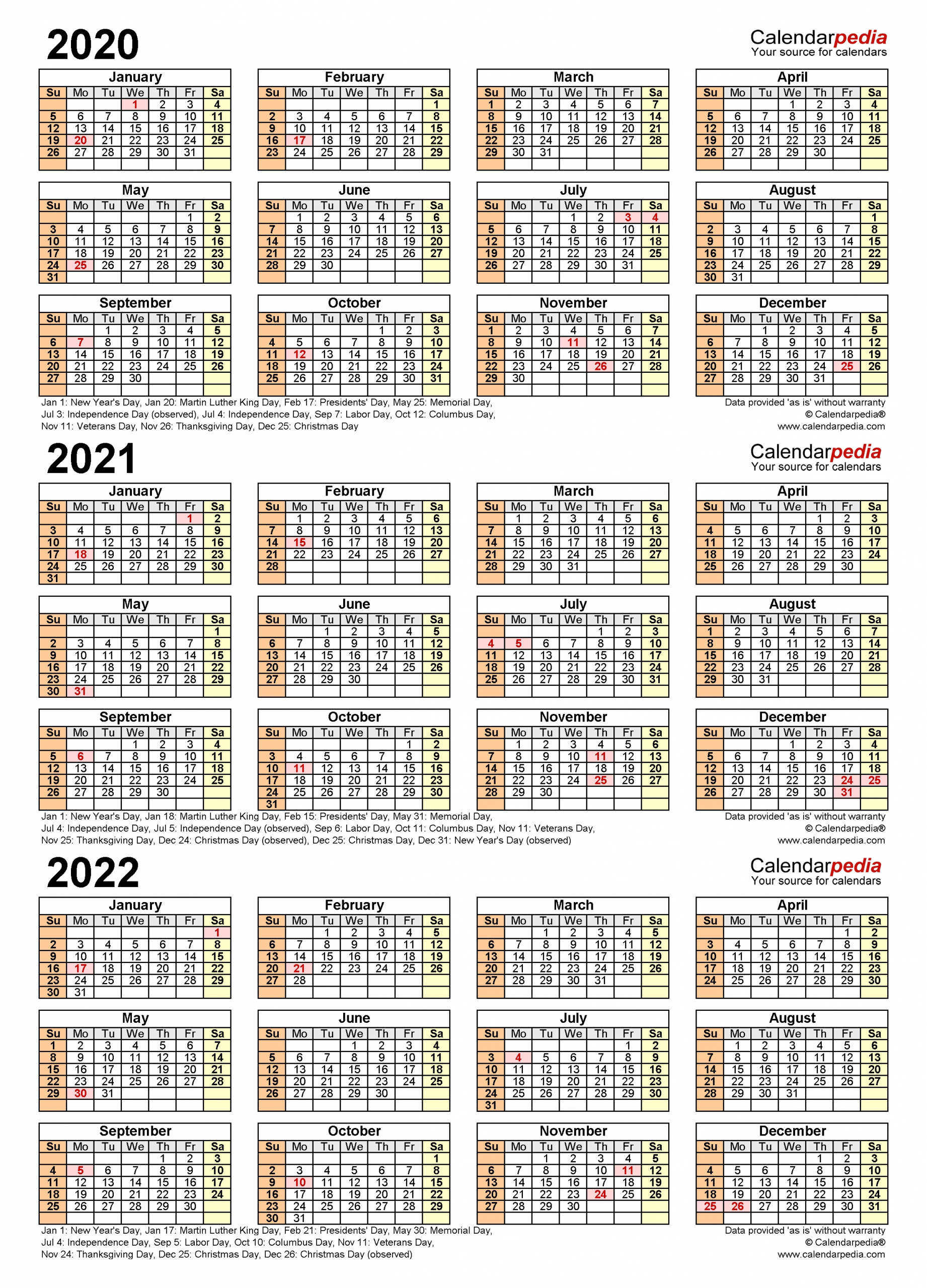 2020 2022 three year calendar free printable excel templates