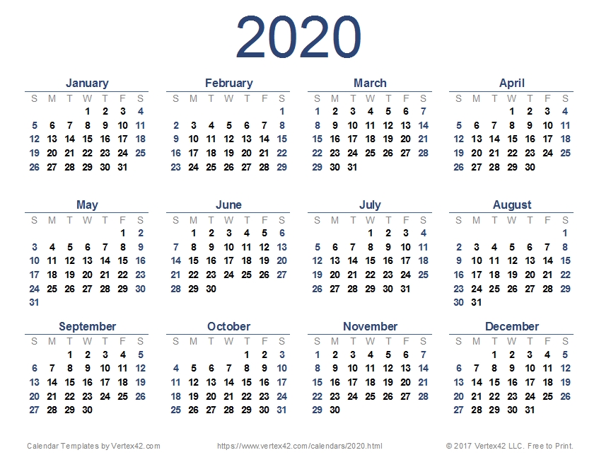 2020 calendar (printable pdf) | printable calendar