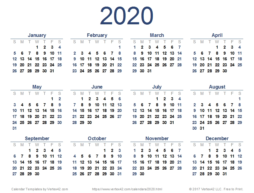 2020 Calendar (printable Pdf) | Printable Calendar