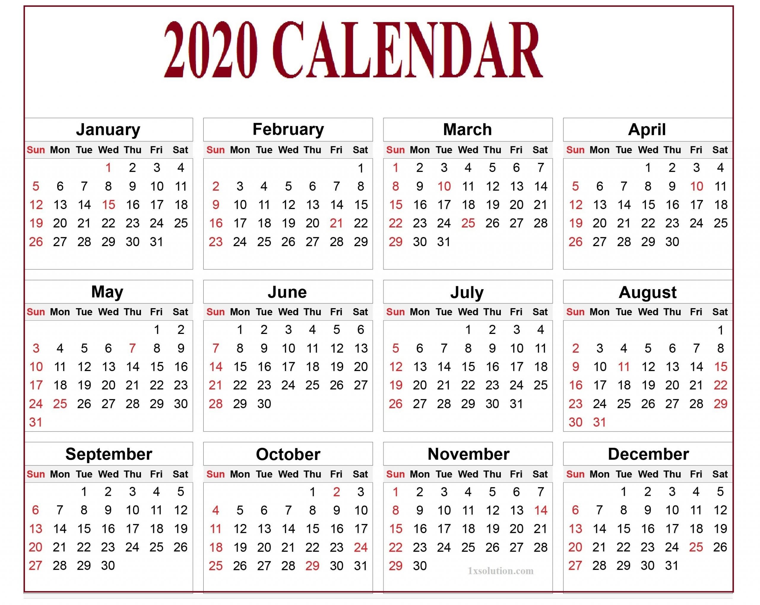 2020 daily calendar to write your important notes