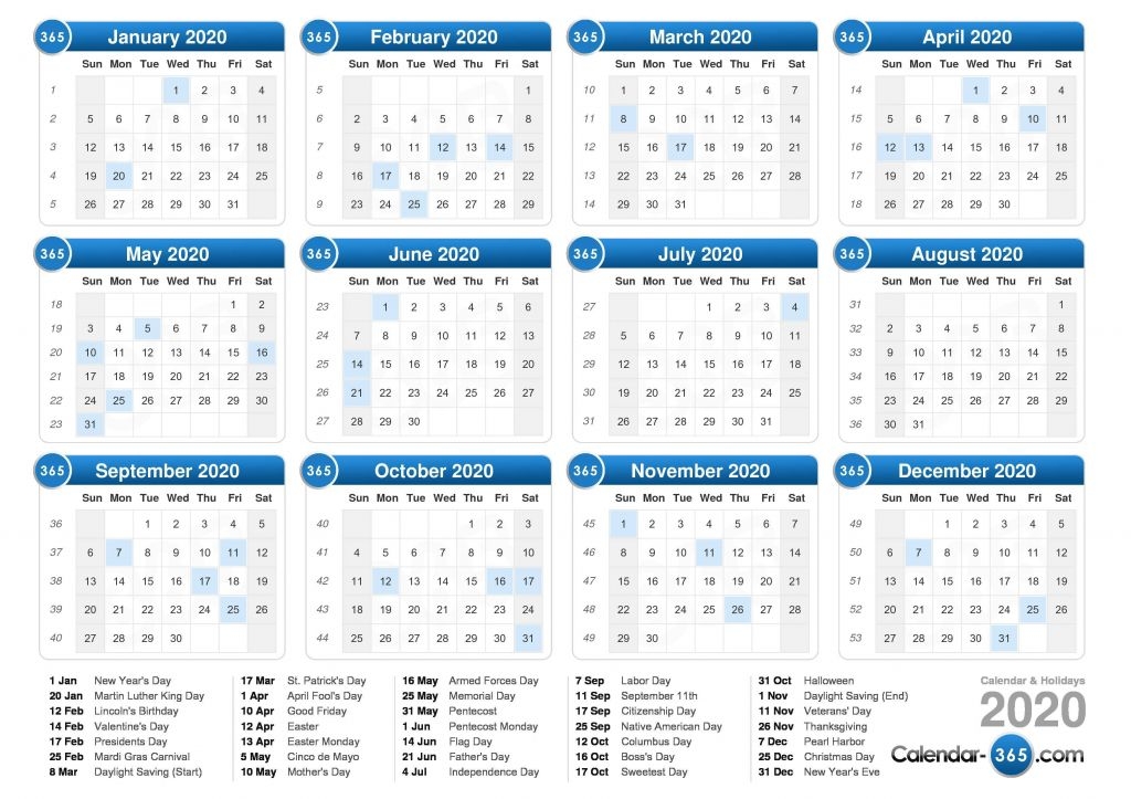 2020 Day Count Calander Calendar Template 2021