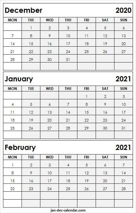 2020 december to 2021 february printable calendar pinterest