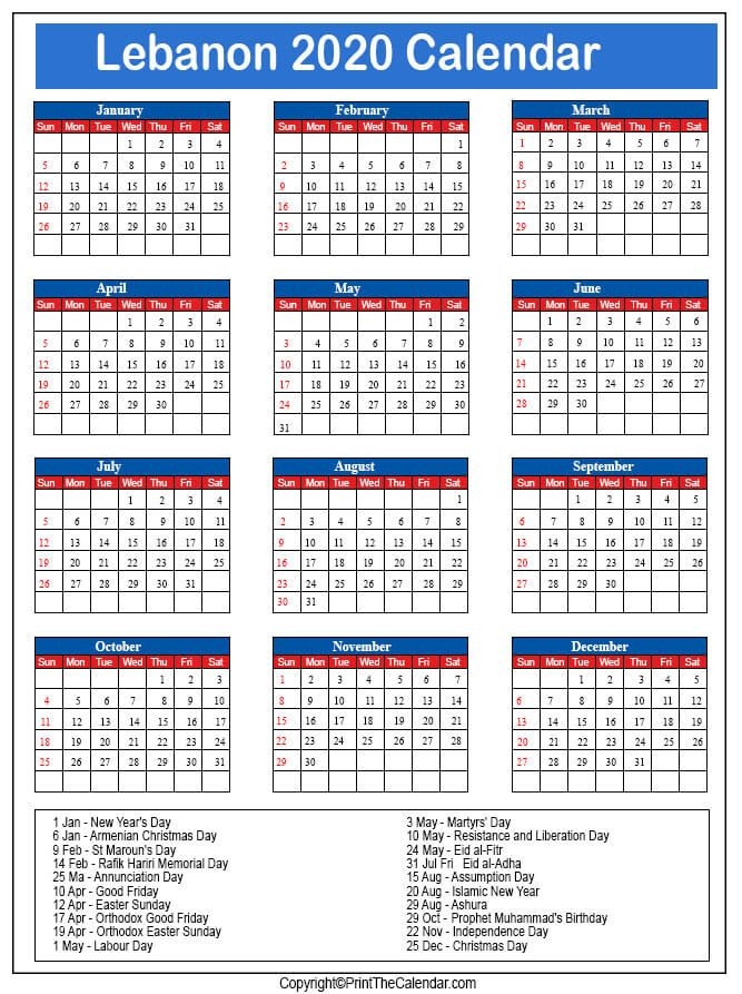 2020 holiday calendar lebanon | lebanon 2020 holidays