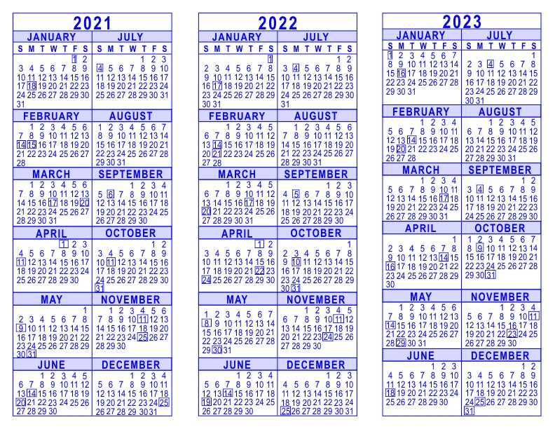 2021 2022 2023 3 Year Calendar