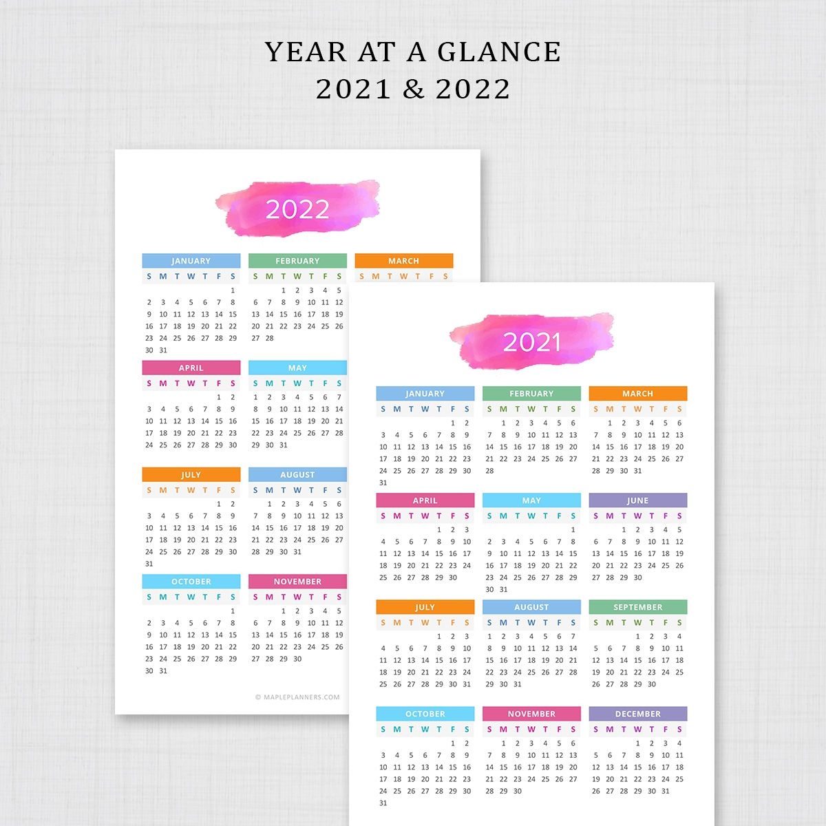 2021 2022 year at a glance half letter | yearly calendar