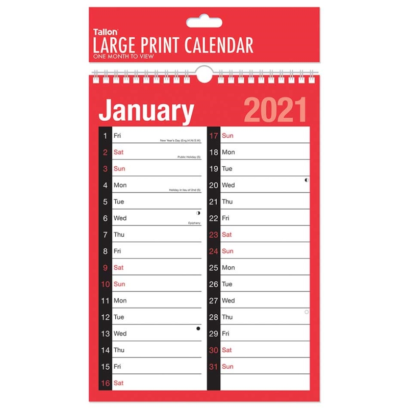 2021 A4 Wall Calendar Planner Large Print 1 Month To