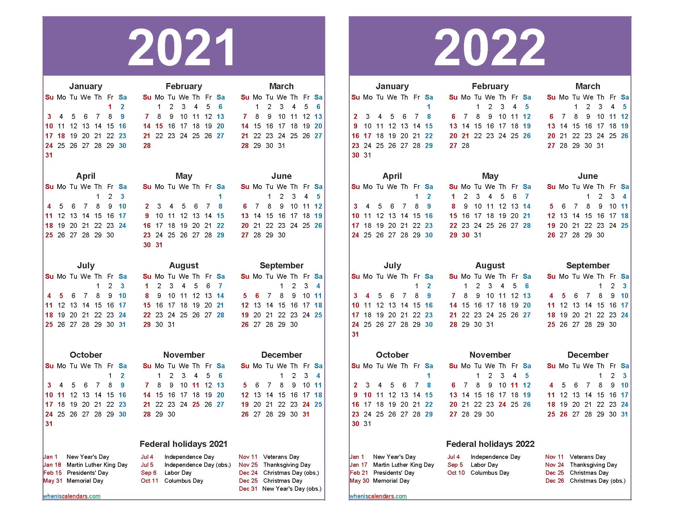 2021 And 2022 Calendar Printable Word, Pdf