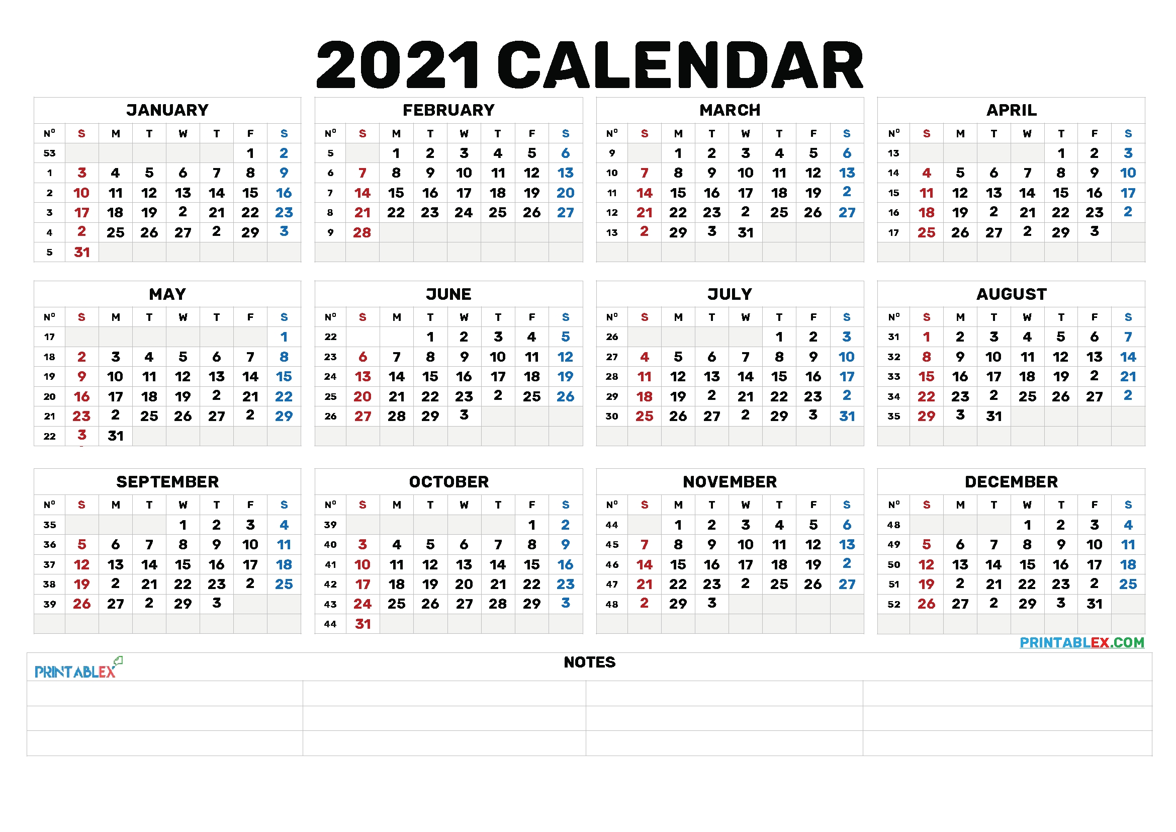 2021 Annual Calendar Printable 21ytw173 Free Printable