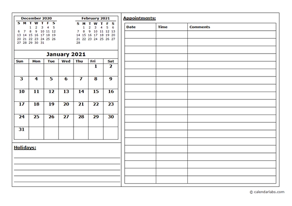 2021 blank appointment calendar free printable templates