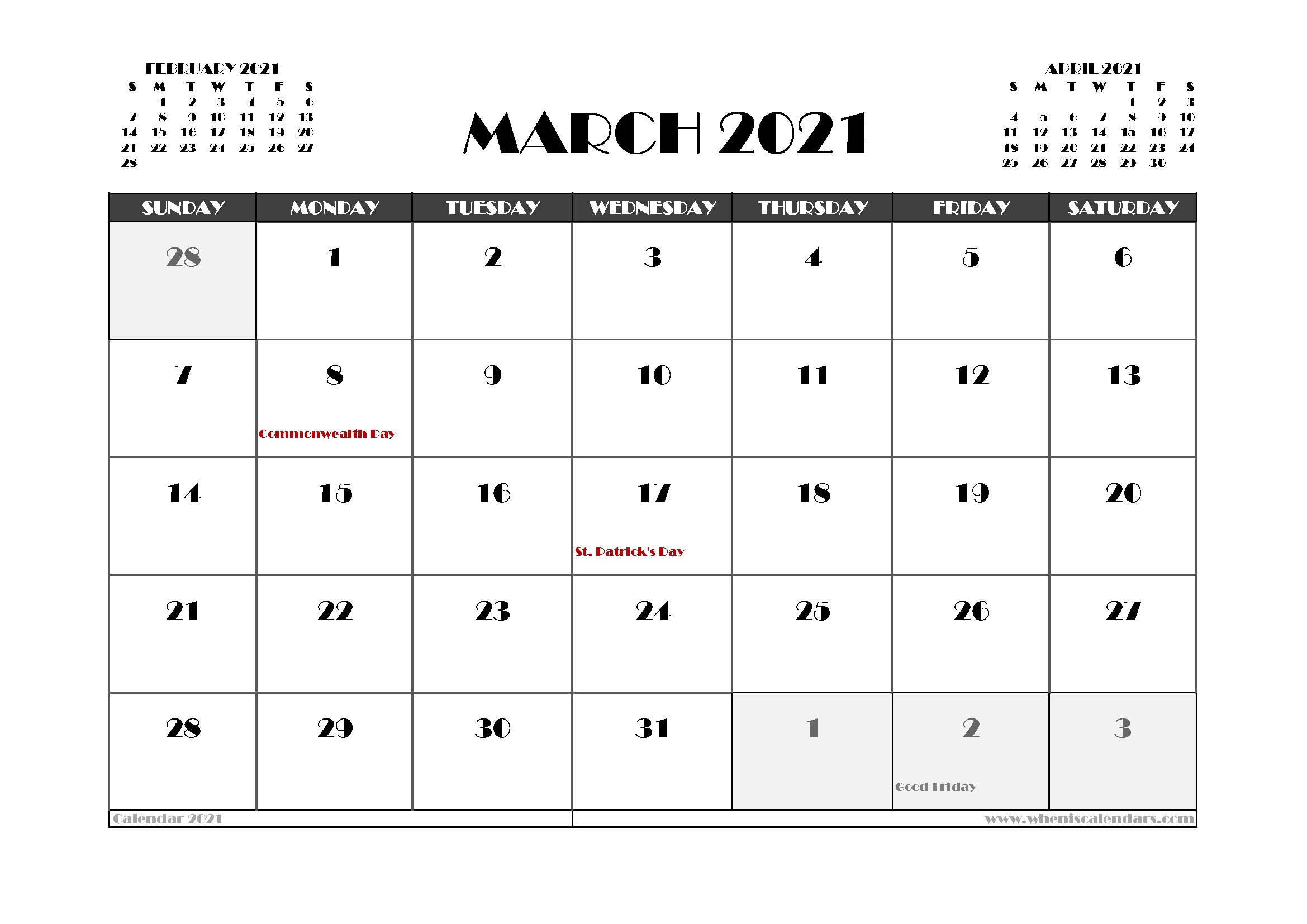 2021 Calendar Canada Printable With Holidays | Printable