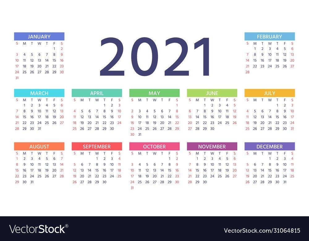 2021 calendar color template year planner vector image