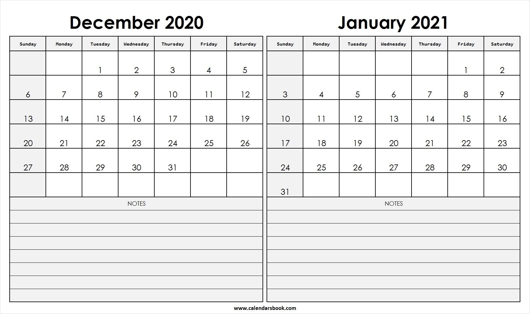 2021 Calendar December January 2020 | Avnitasoni