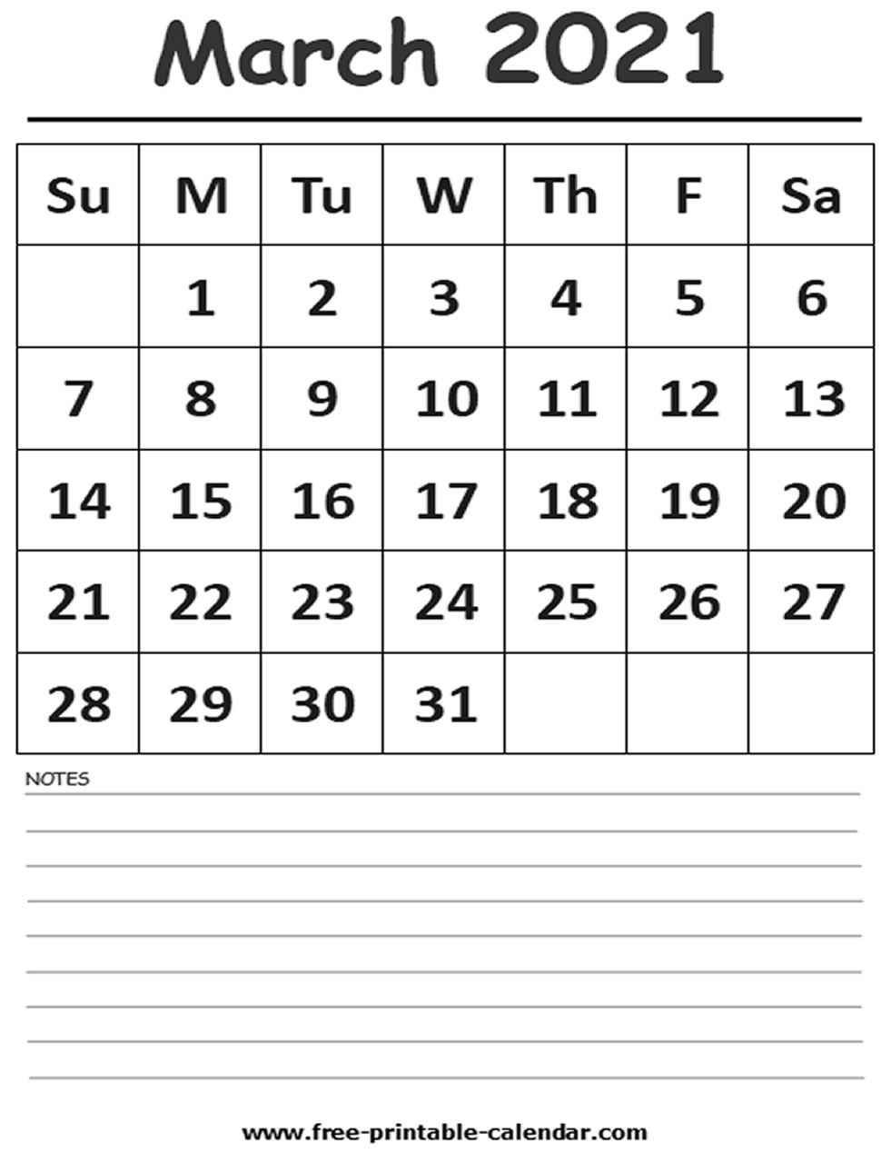 2021 Calendar March Printable Free Printable Calendar