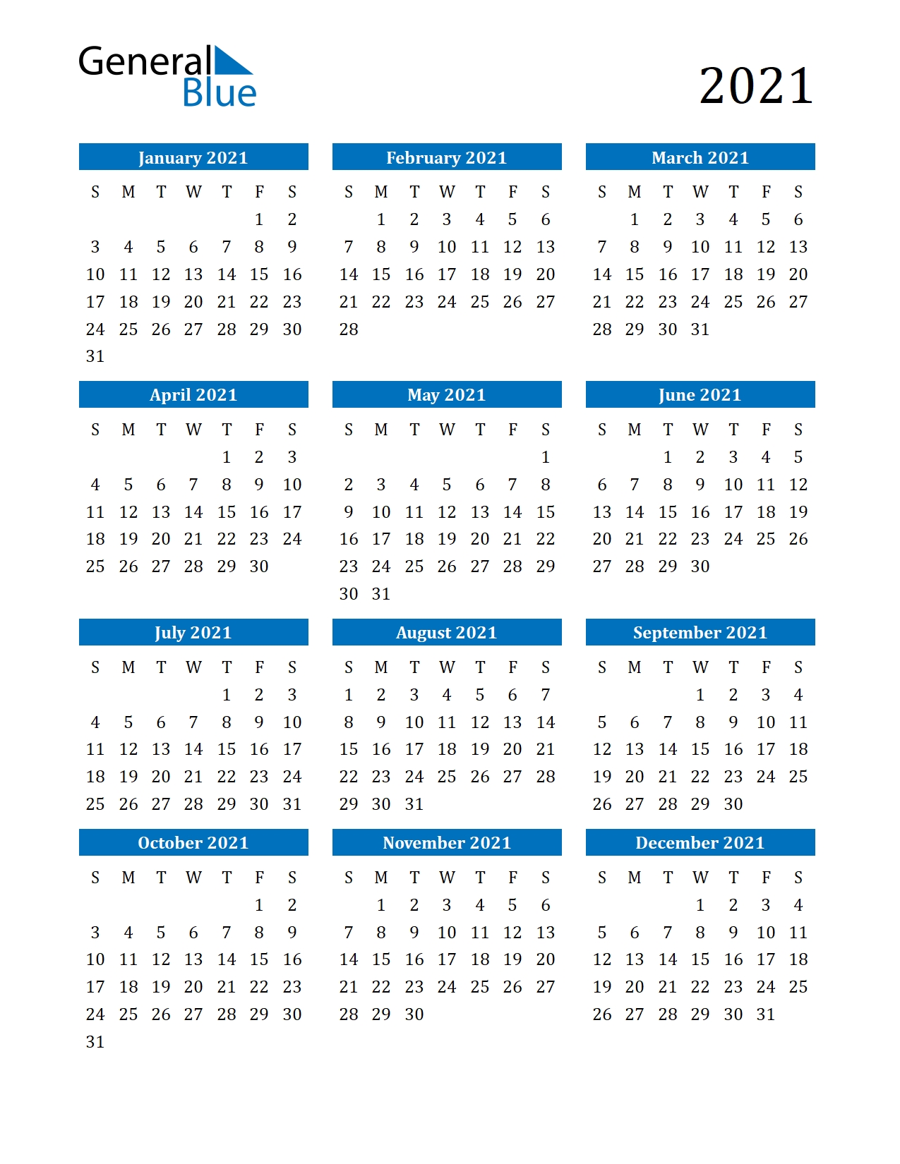 2021 Calendar (pdf, Word, Excel)