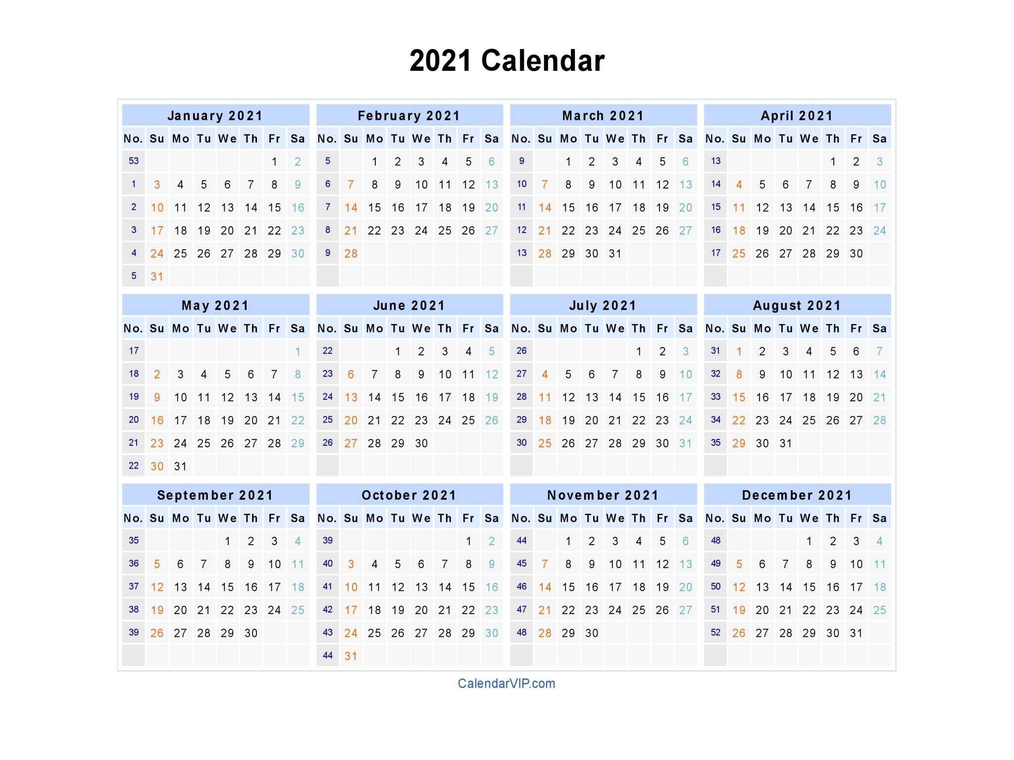 2021 calendar printable