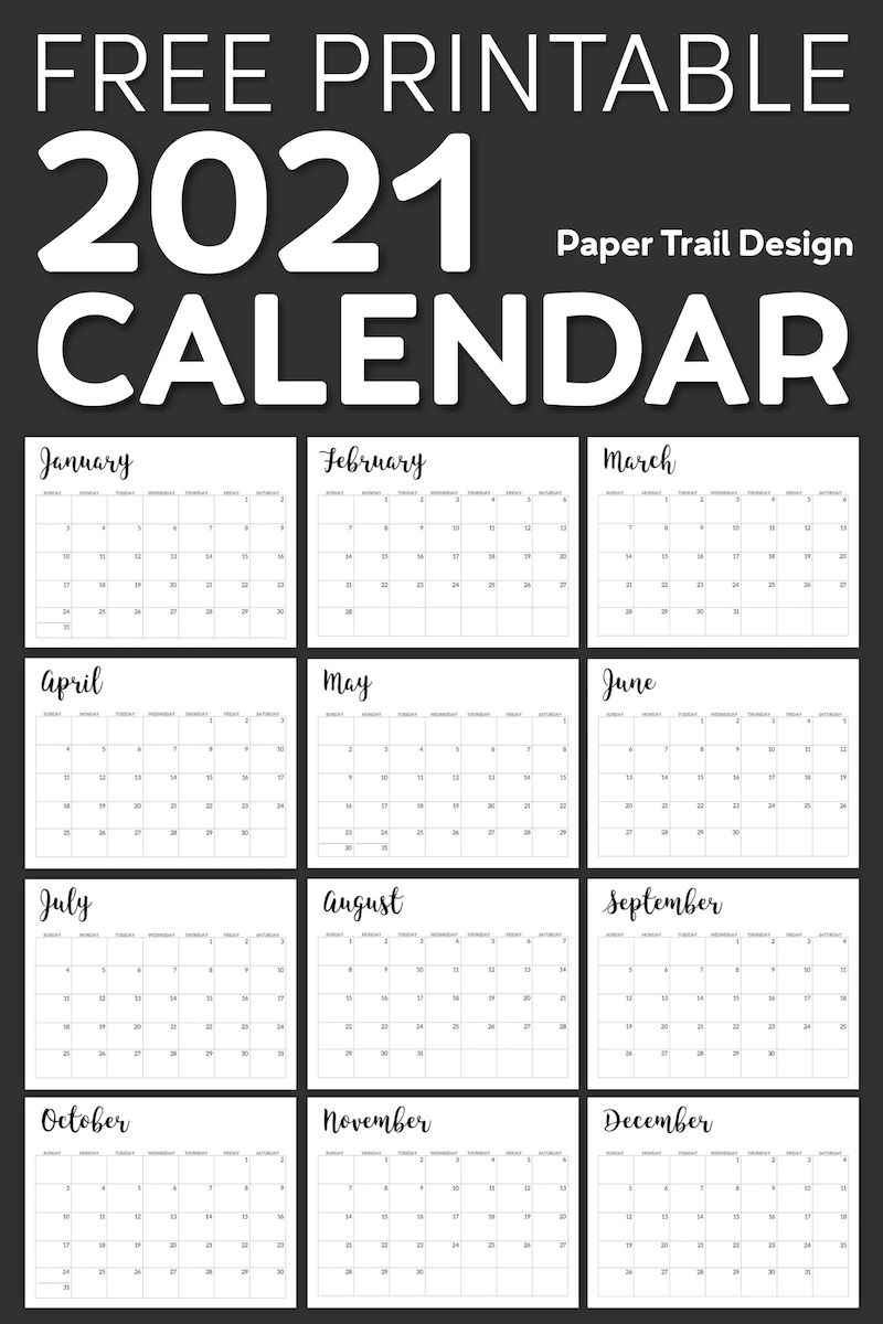 2021 Calendar Printable Free Template | Paper Trail Design