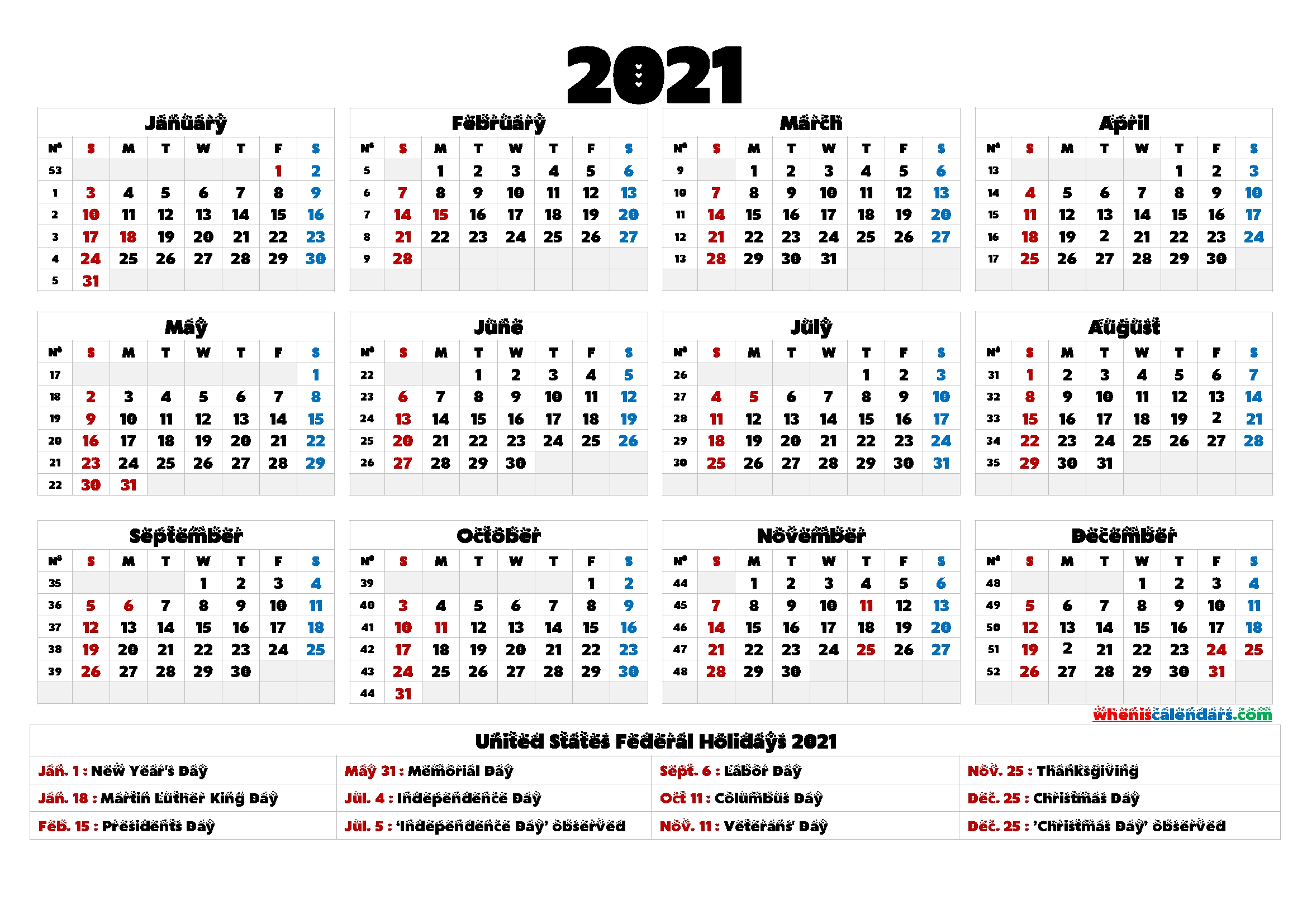 2021 calendar printable one page 9 templates