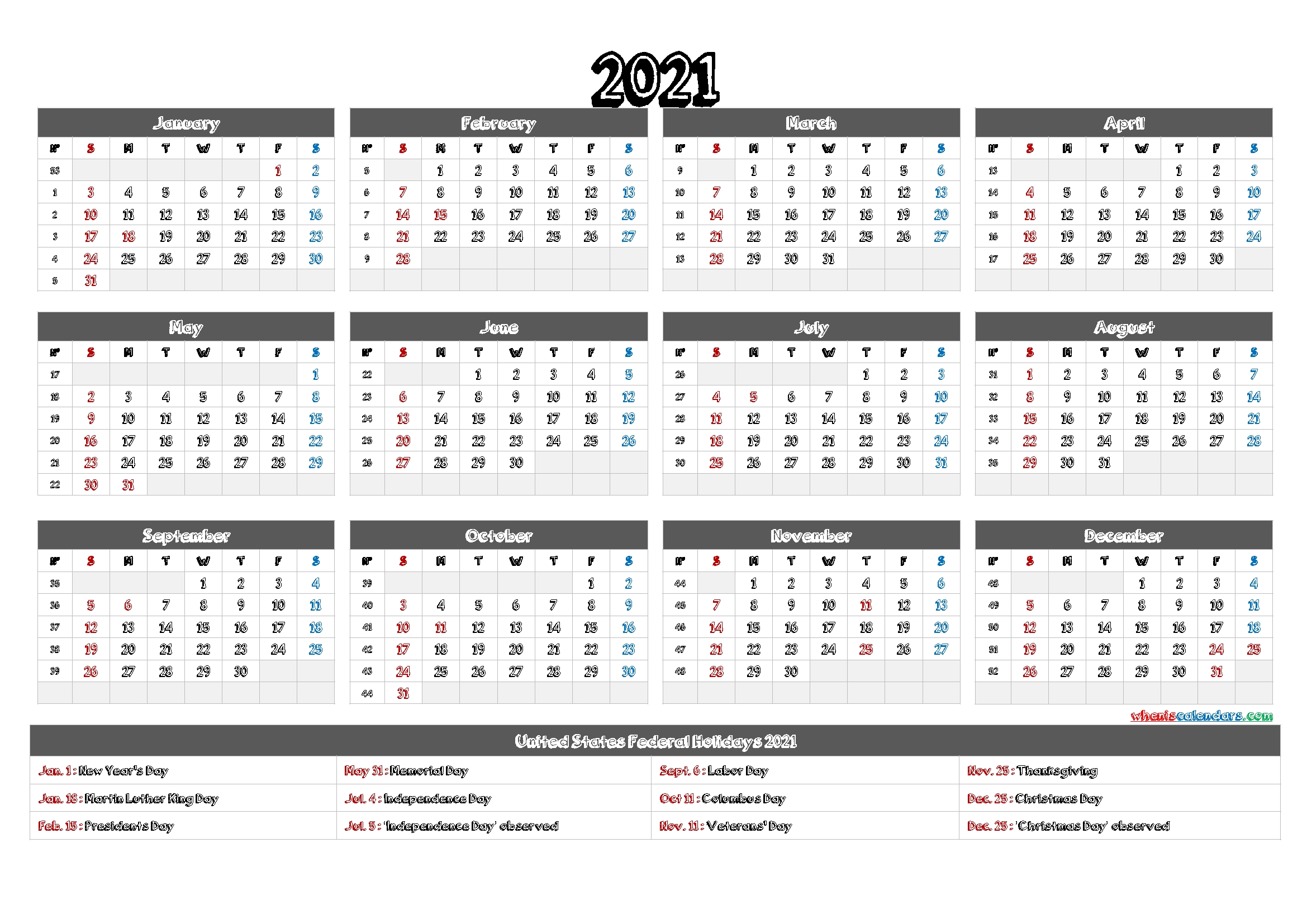 2021 Calendar Printable Pdf 12 Templates Free 2020 And