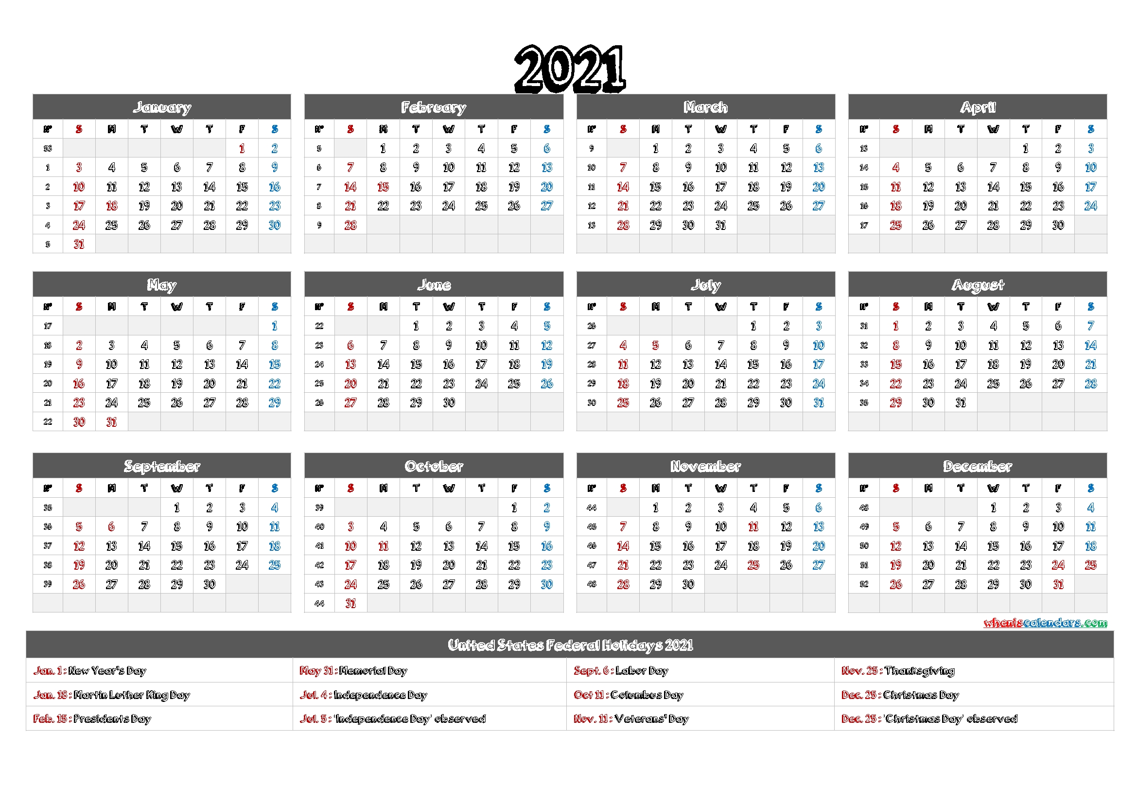 2021 calendar printable pdf 12 templates free 2020 and