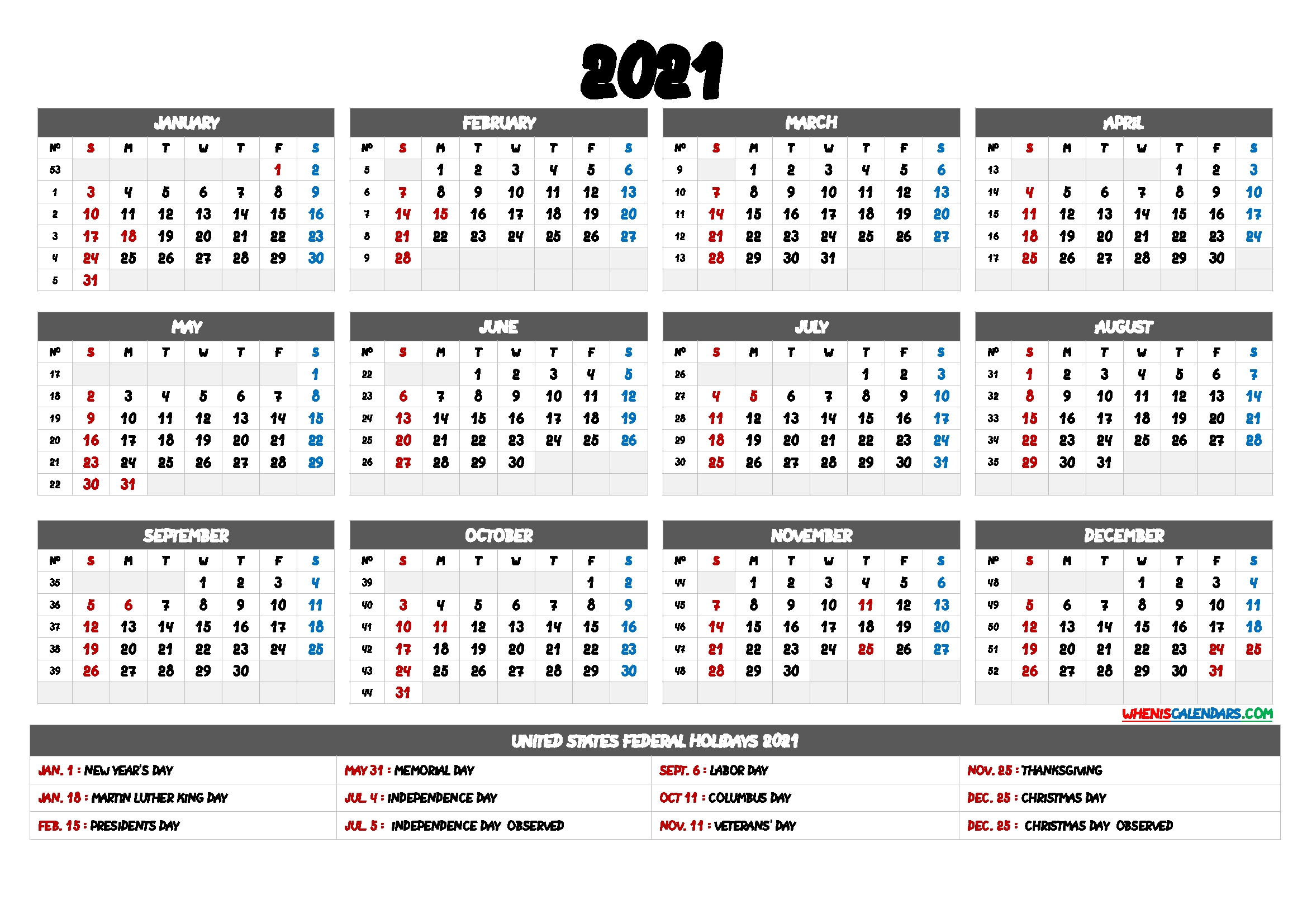 2021 calendar printable pdf 6 templates free printable