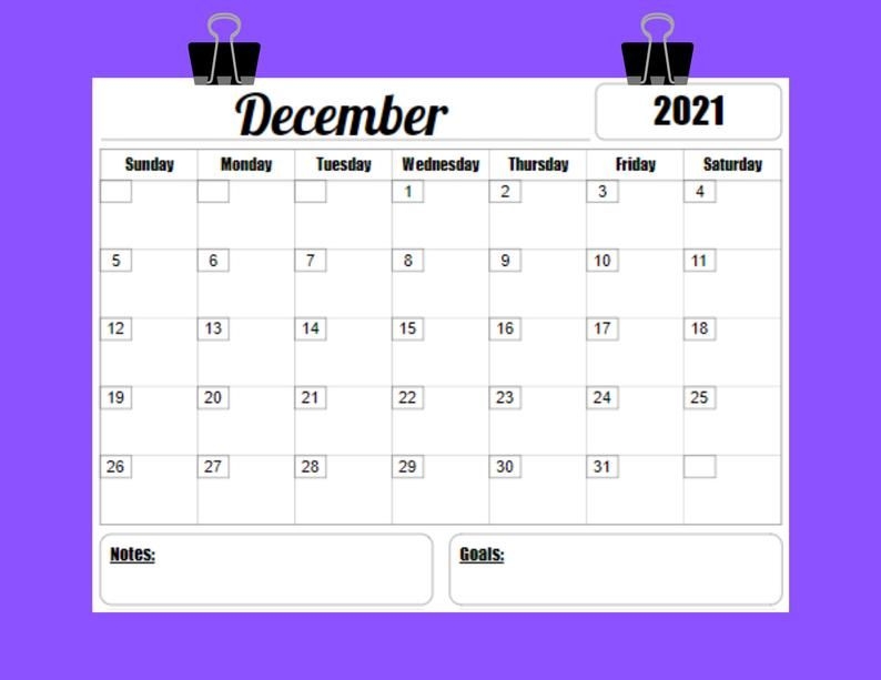 2021 calendar printable template 12 month 8 5 x 11 instant