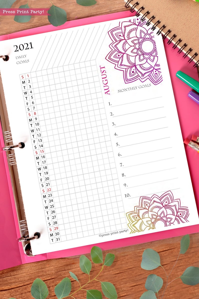 2021 calendar printable template set mandala watercolor