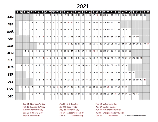 2021 calendar template excel