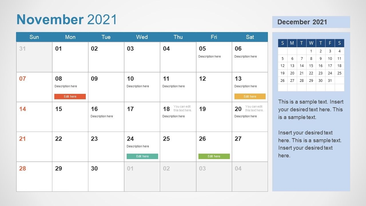 2021 Calendar Template November Powerpoint Slidemodel