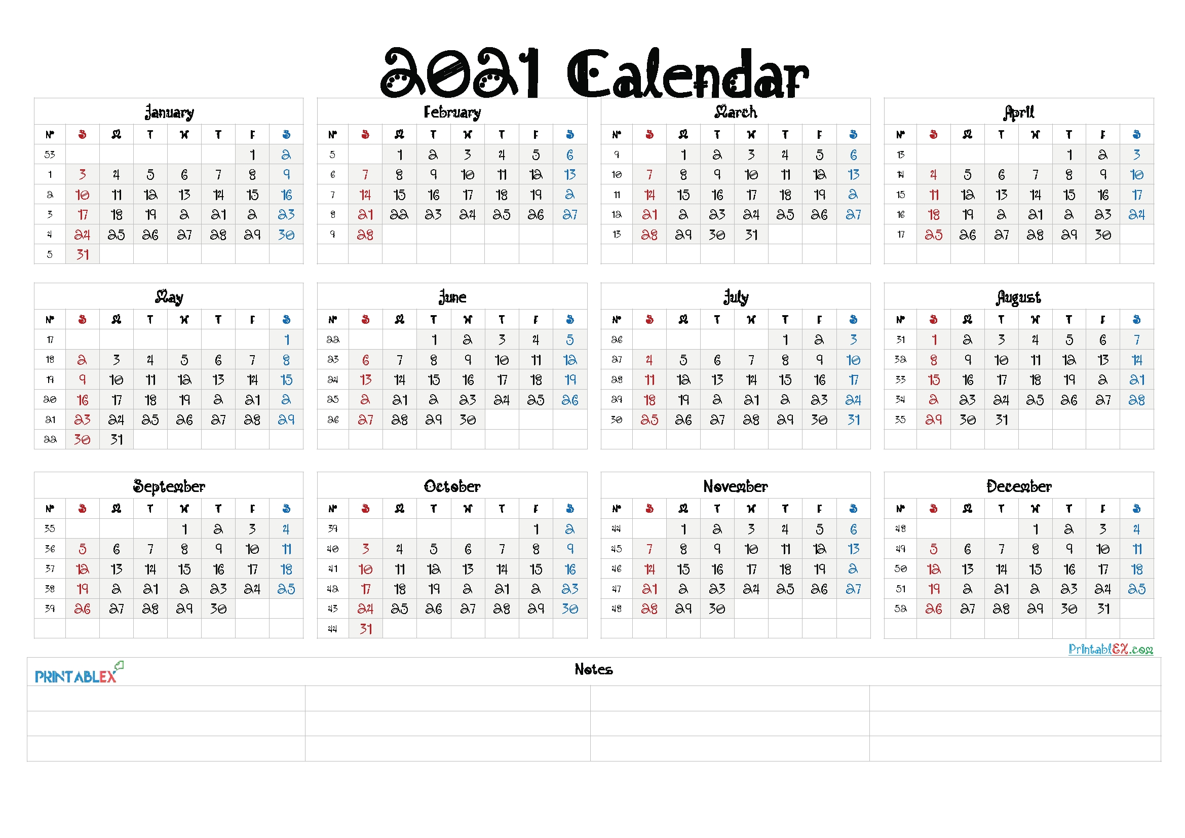 2021 calendar template pdf, word, excel free download