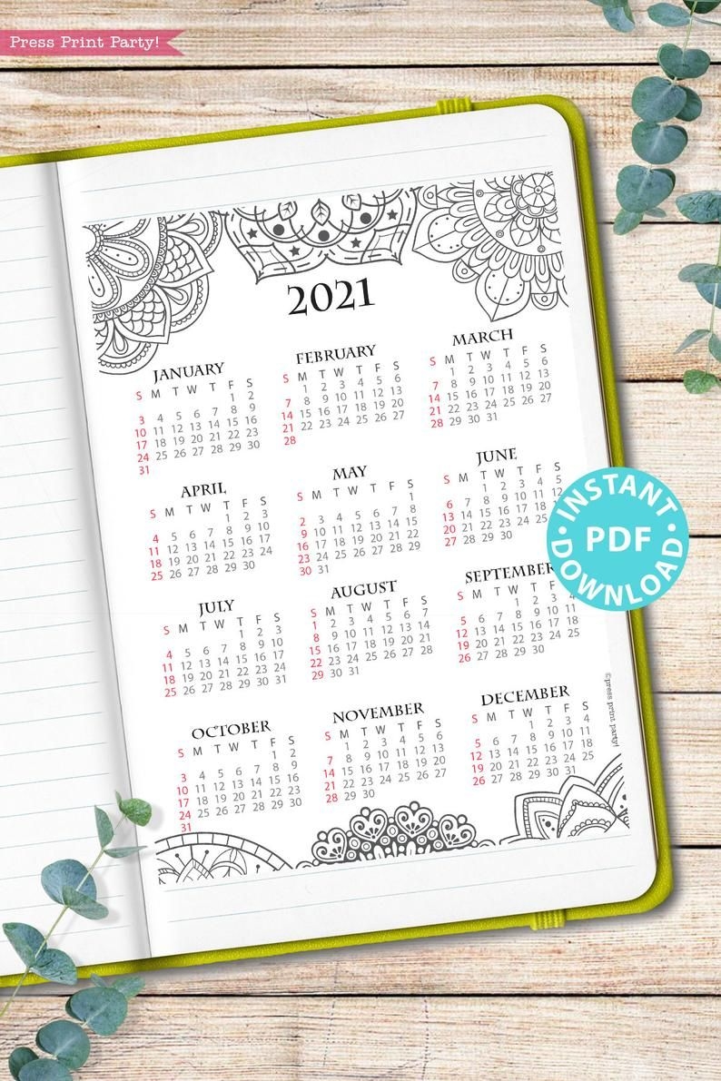 2021 Calendar Template Printable Set Mandala Bullet
