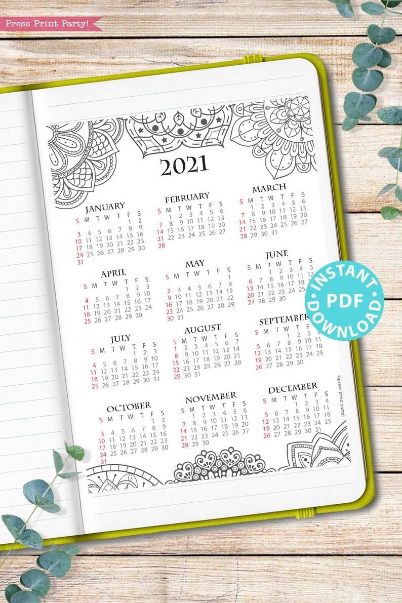 2021 calendar template printable set mandala bullet