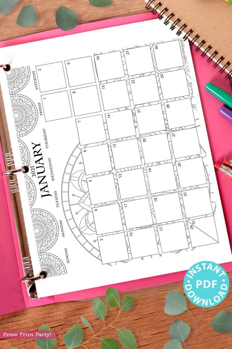 2021 Calendar Template Printable Set Mandala Bullet