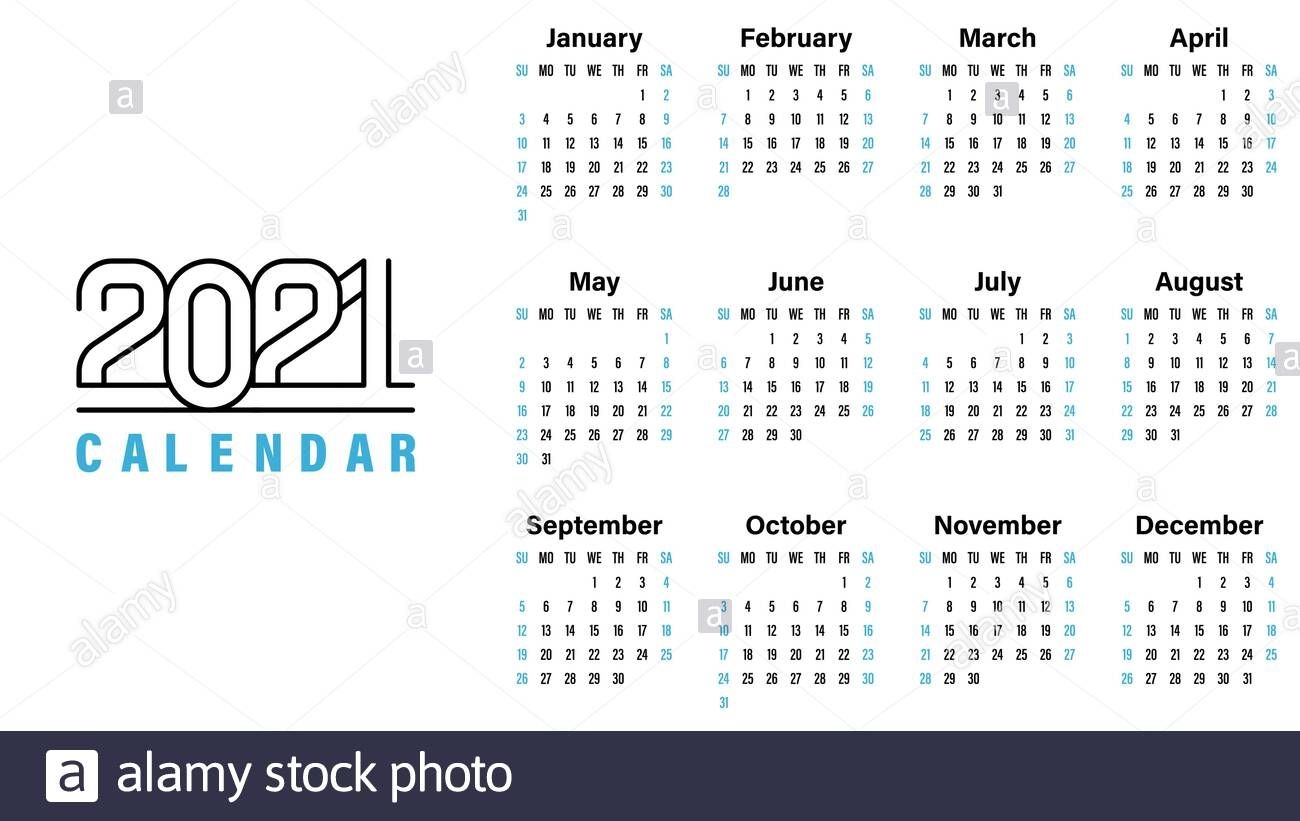 2021 Calendar Template Vector Illustration Simple Design