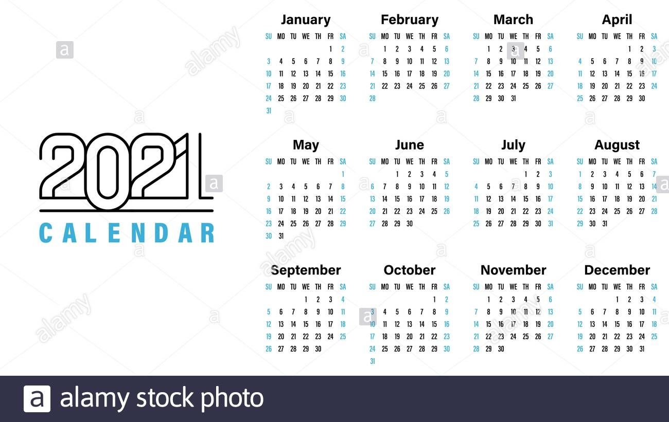 2021 calendar template vector illustration simple design