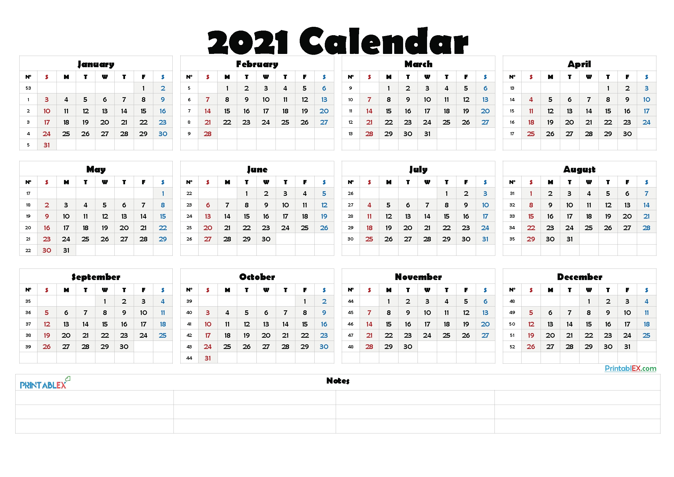 2021 calendar with week number printable free / 2021 free