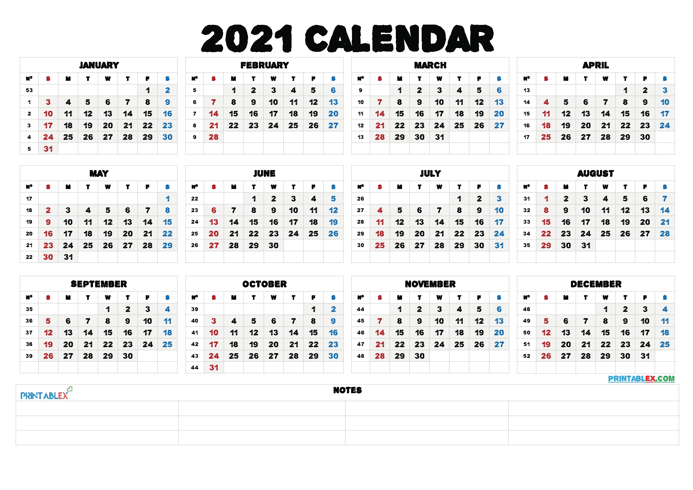 2021 Calendar With Week Number Printable Free Calendar