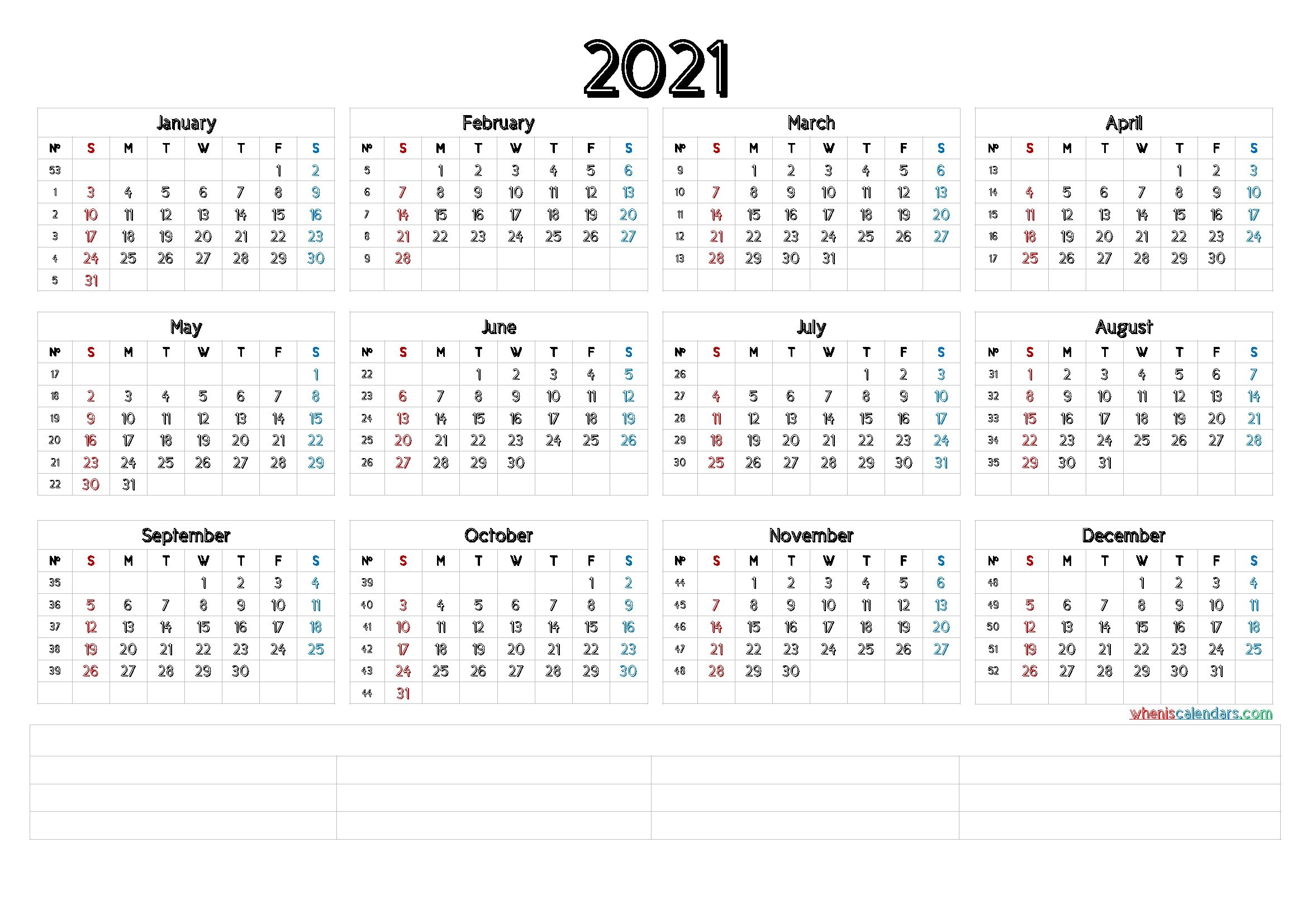 2021 Calendar With Week Number Printable Free : Pin On