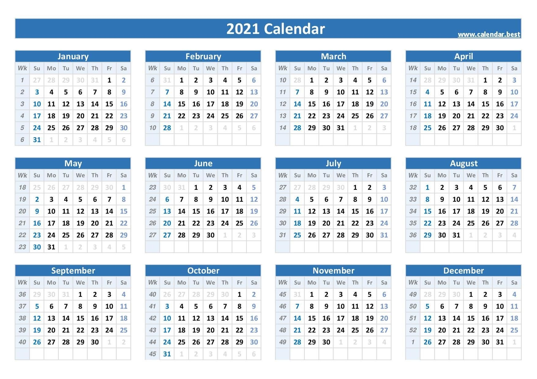 2021 Calendar With Week Numbers Calendar Best