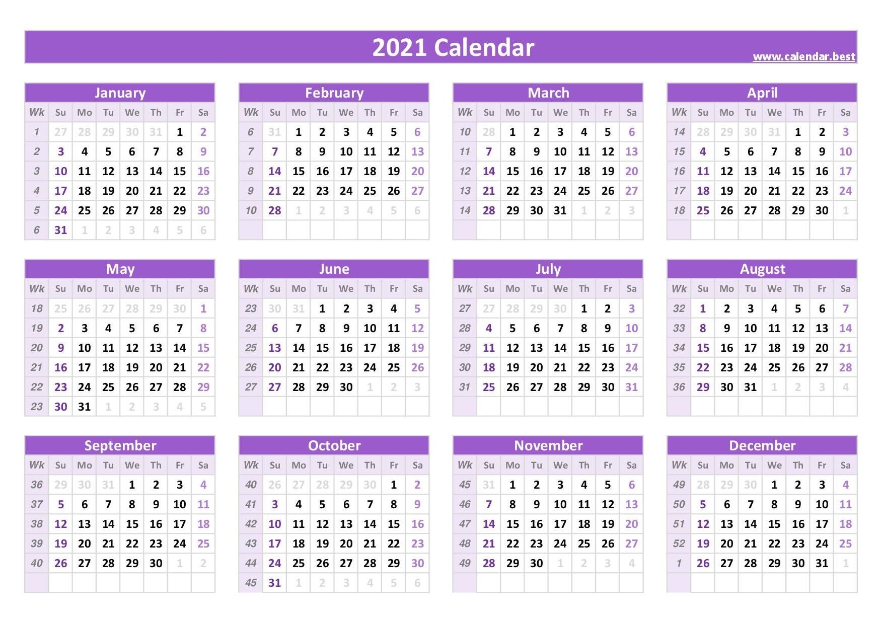 2021 Calendar With Week Numbers Calendar Best