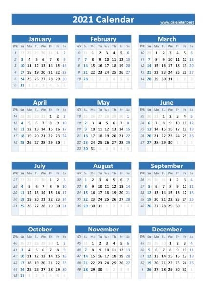 2021 Calendar With Week Numbers Calendar Best