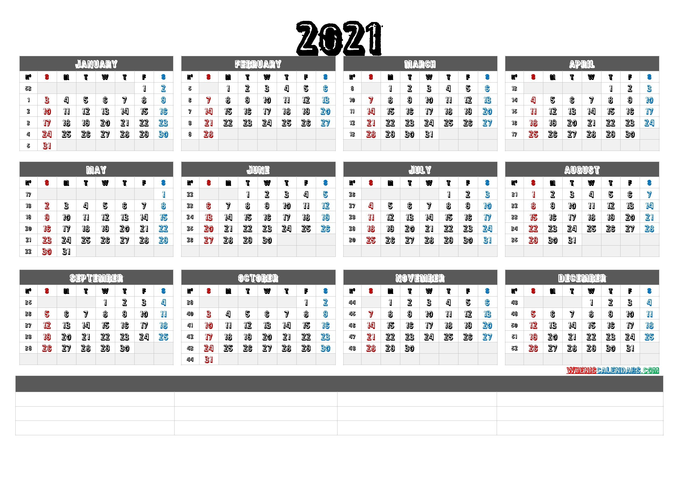 2021 Calendar With Week Numbers Printable (6 Templates