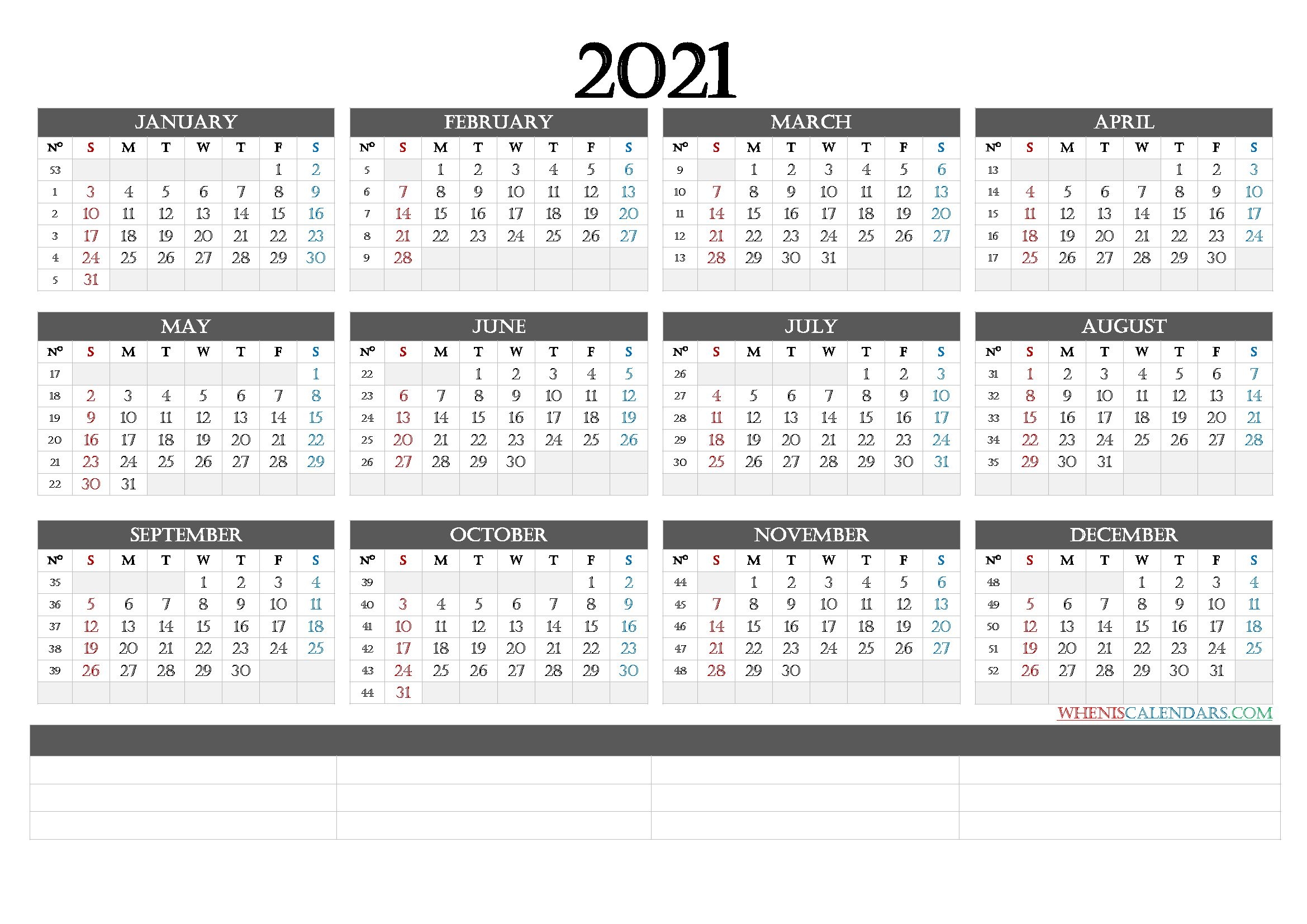 2021 Calendar With Week Numbers Printable (6 Templates