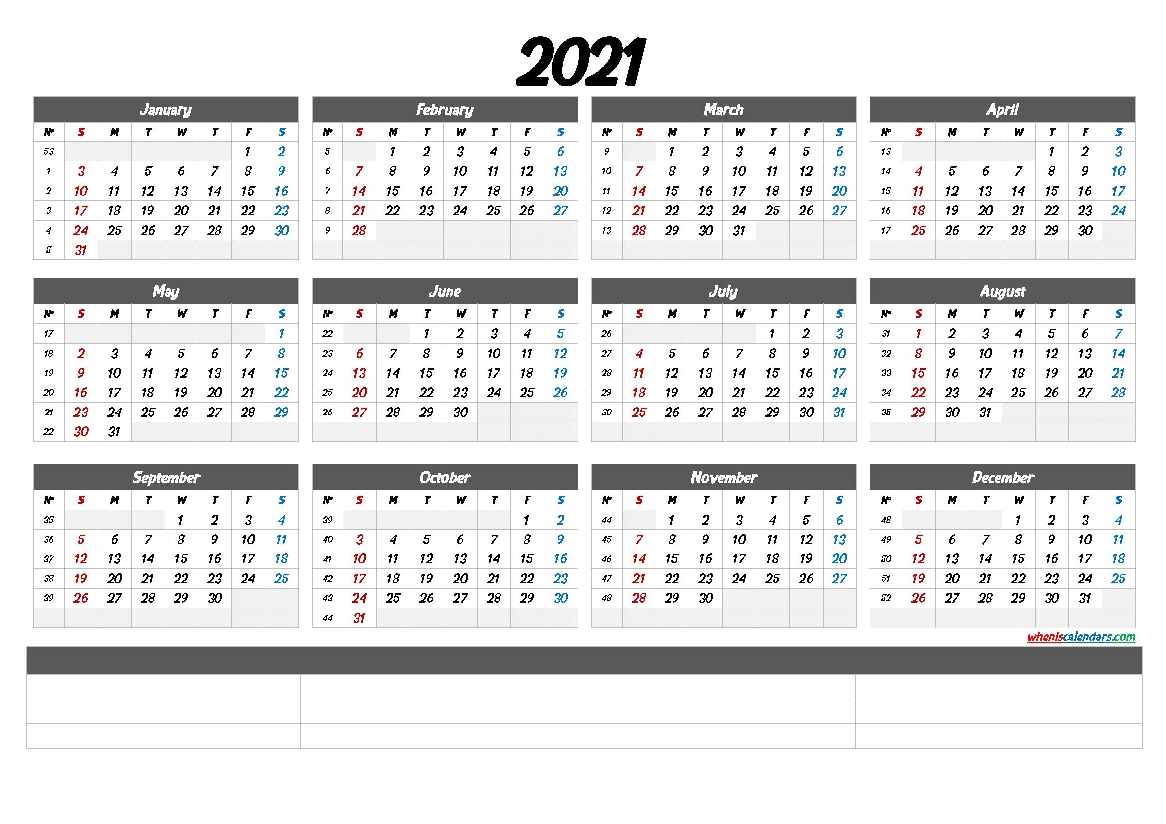 2021 Calendar With Week Numbers Printable (6 Templates