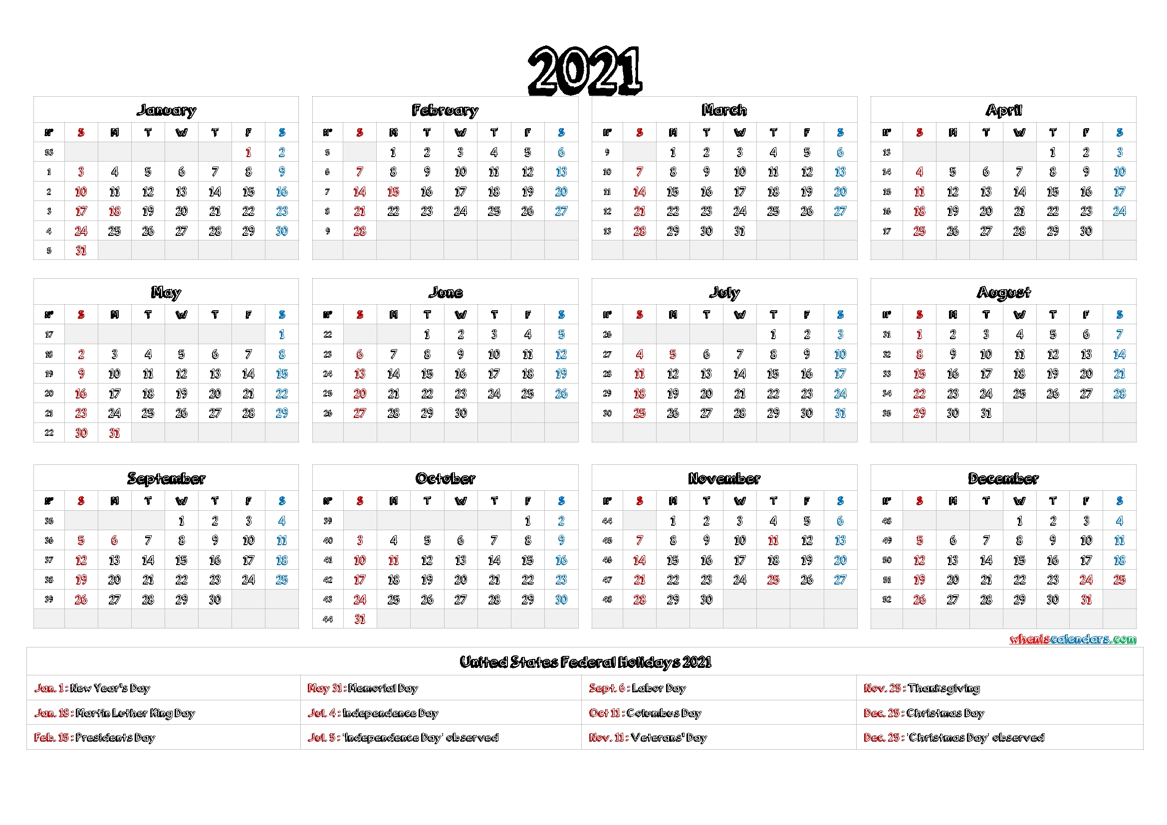 2021 calendar with week numbers printable 6 templates