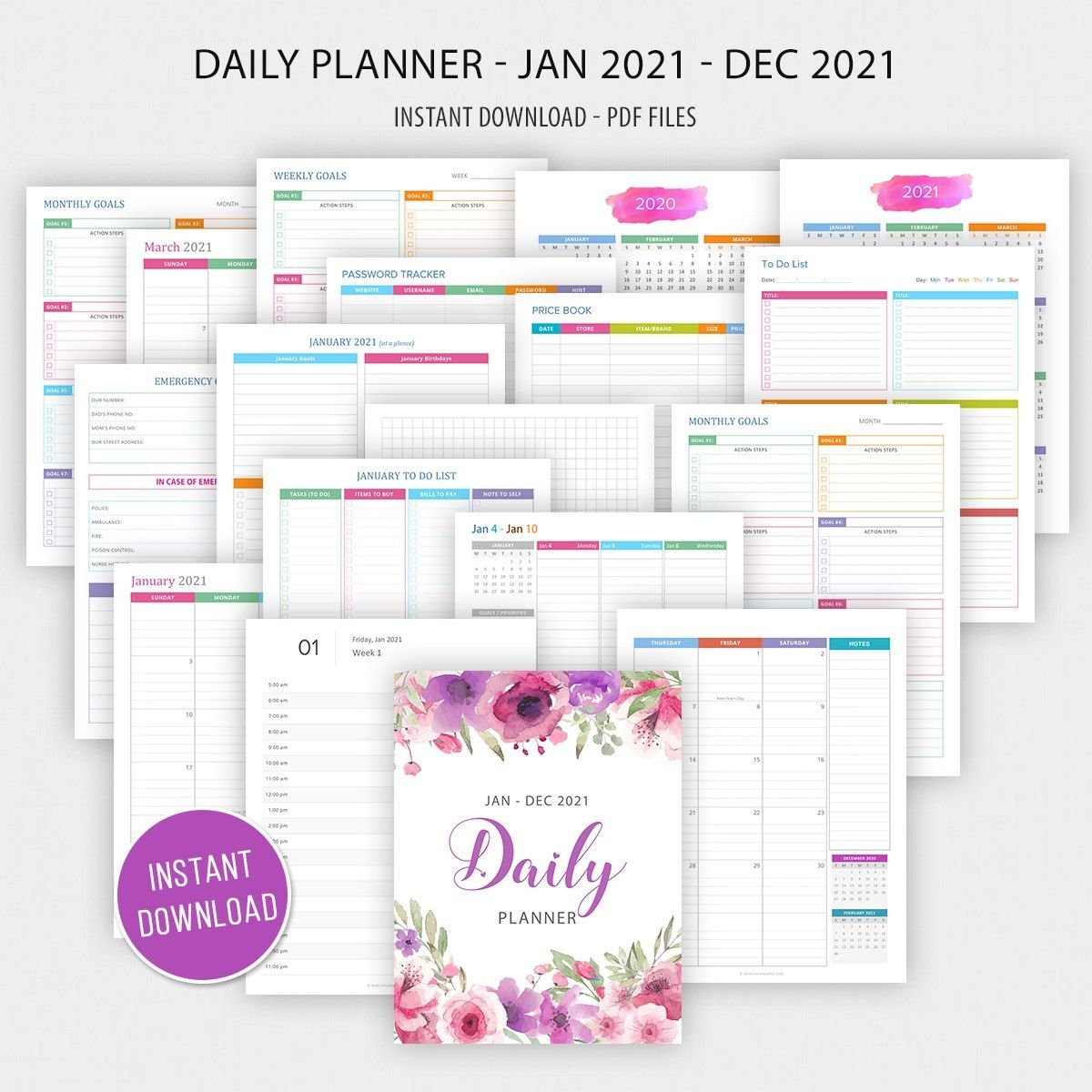 2021 Daily Planner Printable Daily, Weekly And Monthly