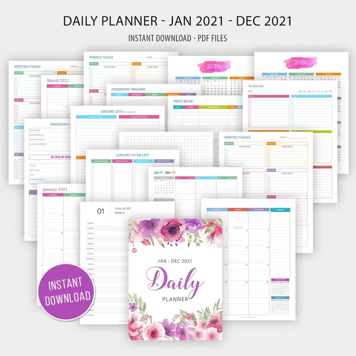 2021 daily planner printable daily, weekly and monthly