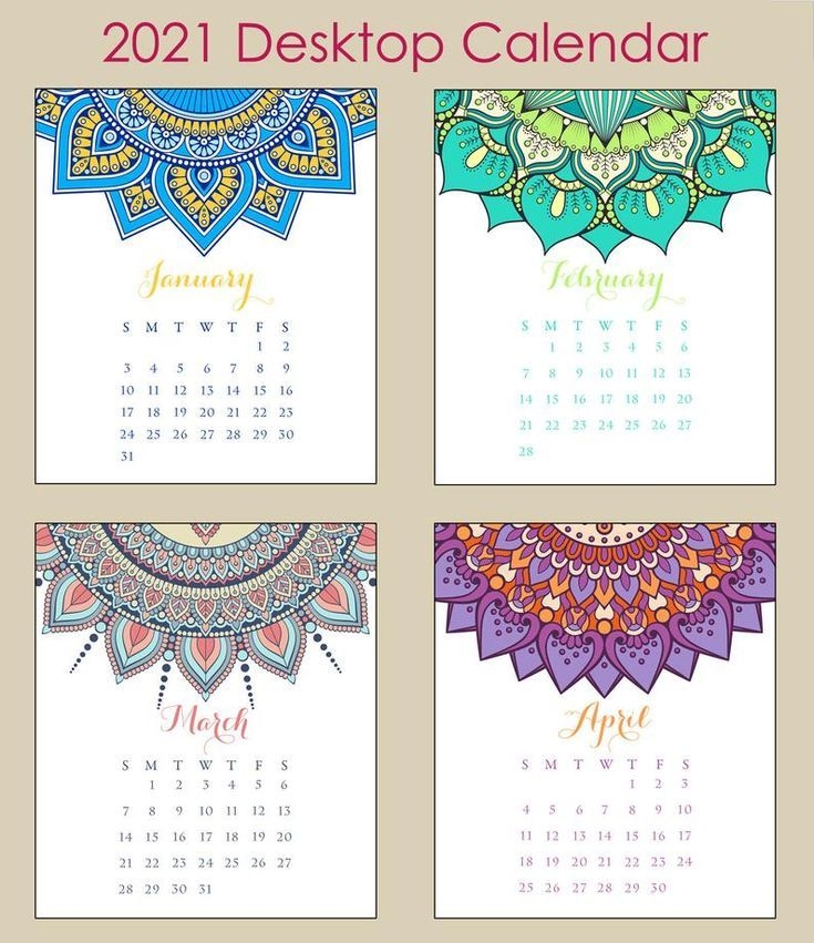 2021 desk calendar colorful mandalas with clear case