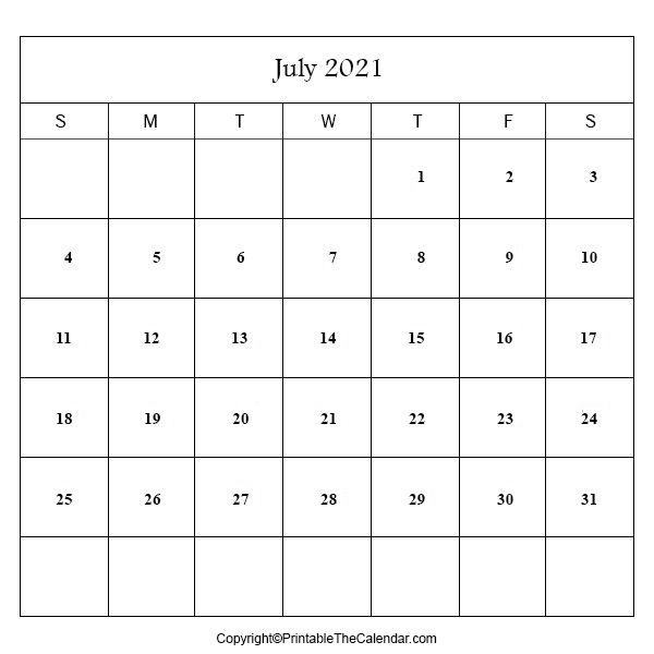 2021 july blank calendar | printable the calendar